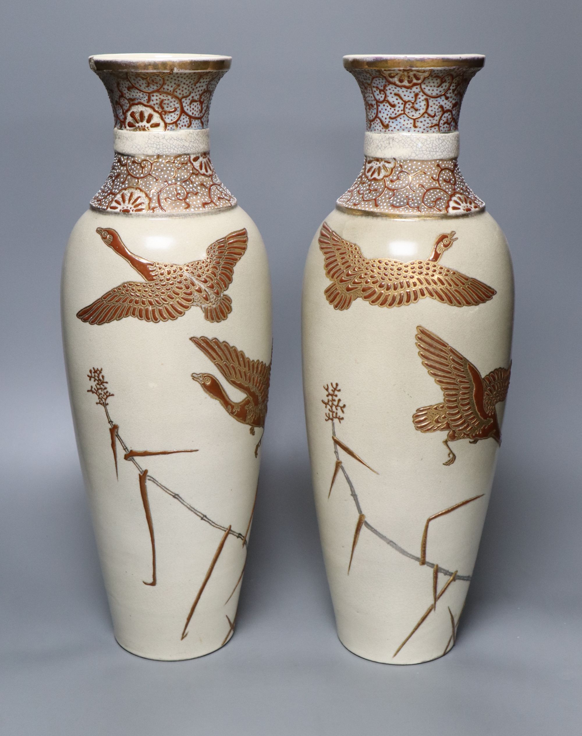 A pair of large Japanese Satsuma vases, height 46cm